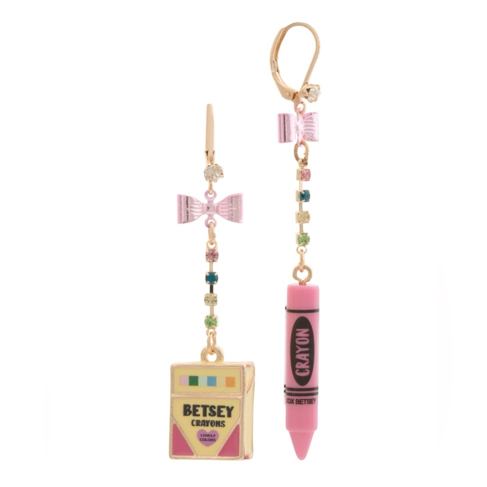 Pink Crayon Pink Bow Teacher Jewelry Girly Rhinestone Jewelry Betsey Johnson - Picture 1 of 2